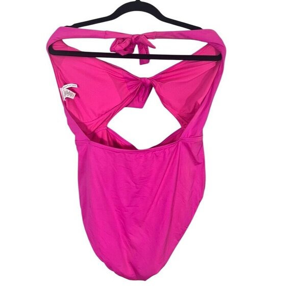 Gibson Latimer Swimsuit Women XL Pink One Piece Halter Bold Summer Tropical 80s - Picture 4 of 11